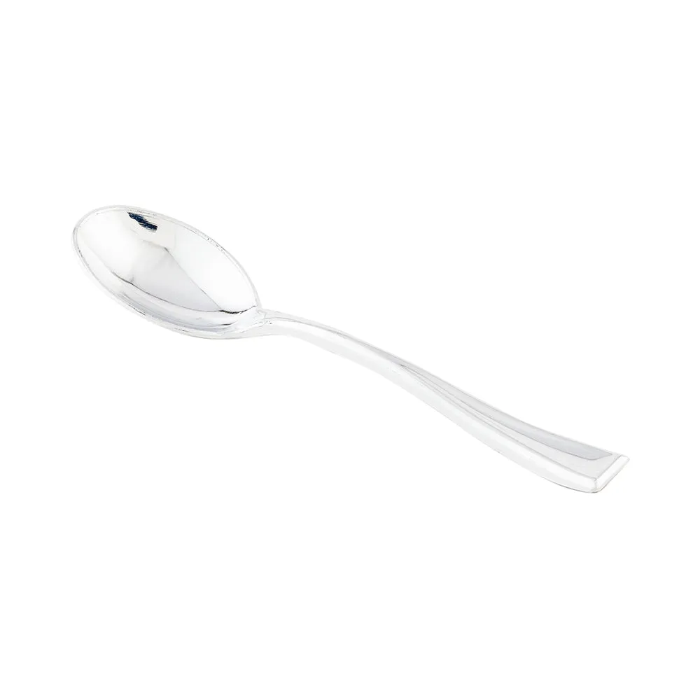 100 3 oz Round Clear Plastic Cannello Dessert Glass and 100 Silver Plastic 4" Mini Spoons