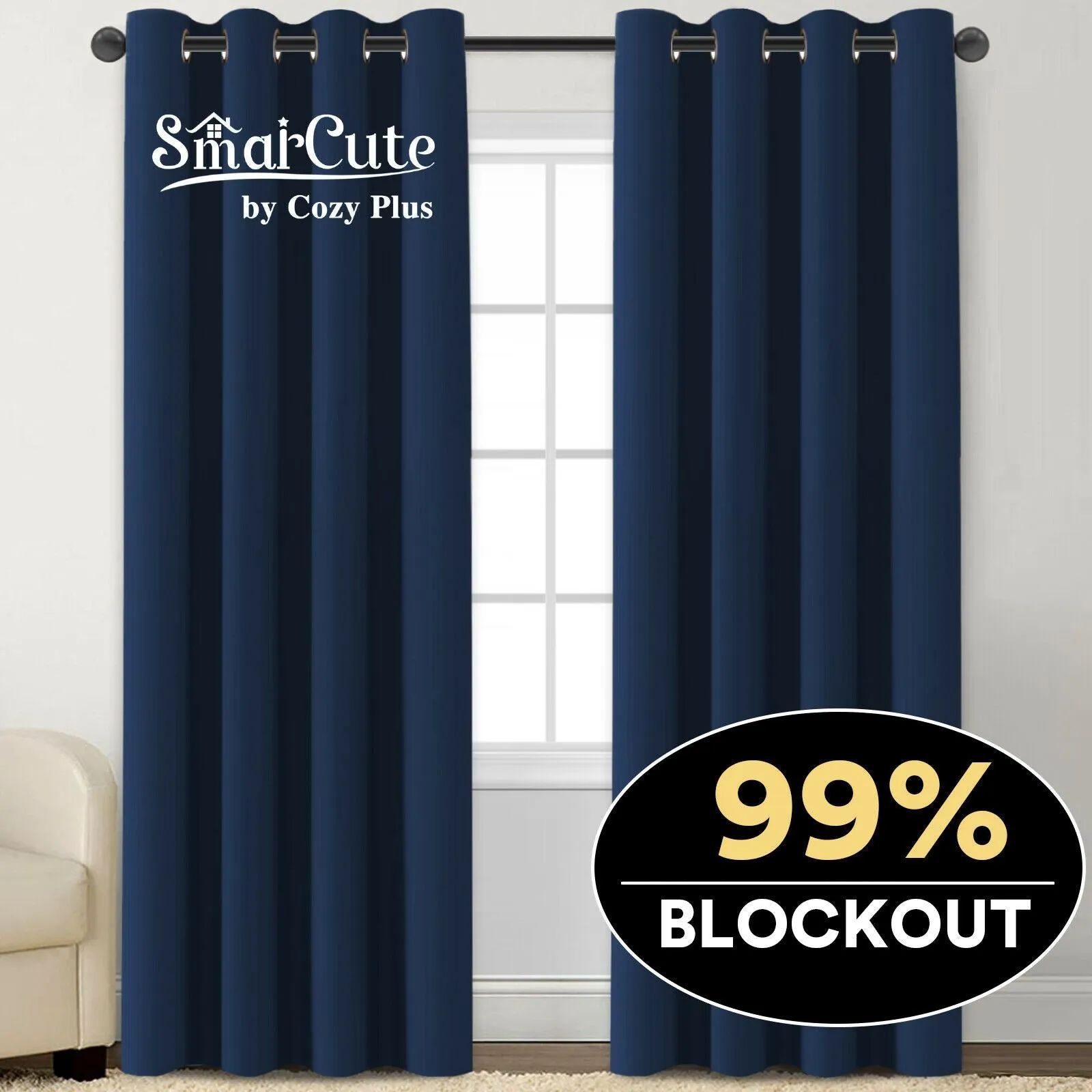 2 x Blockout Curtains Blackout Bedroom Curtain Draperies Eyelet ,Navy