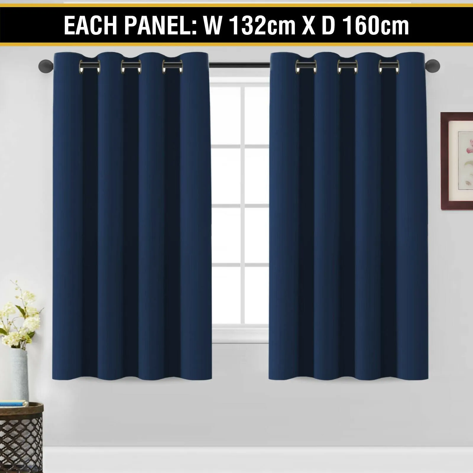 2 x Blockout Curtains Blackout Bedroom Curtain Draperies Eyelet ,Navy