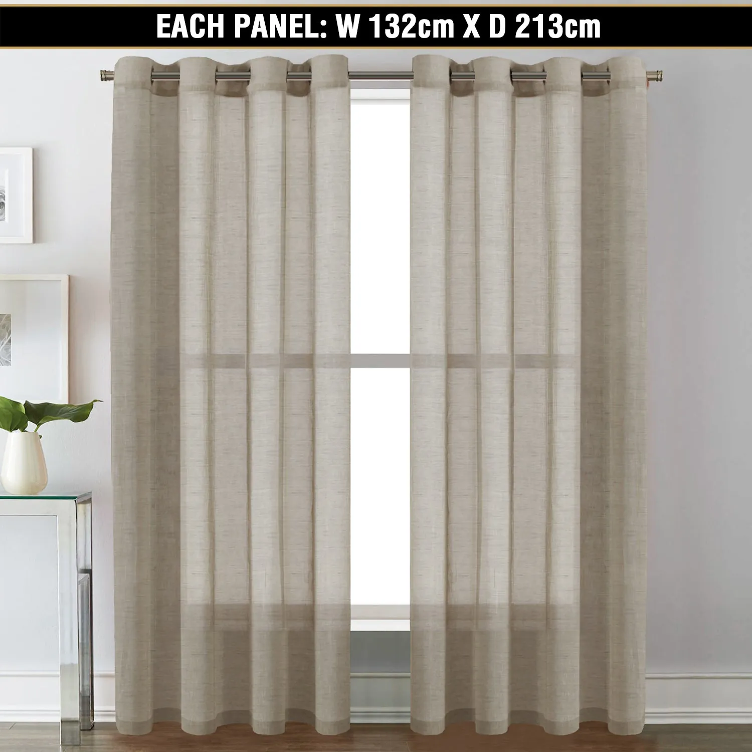 2x Linen Sheer Curtains Living Room Curtains Pair Eyelet Privacy Linen Draperies