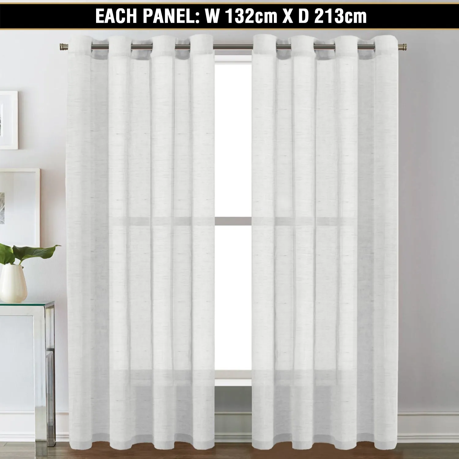 2x Linen Sheer Curtains Living Room Curtains Pair Eyelet Privacy Linen Draperies