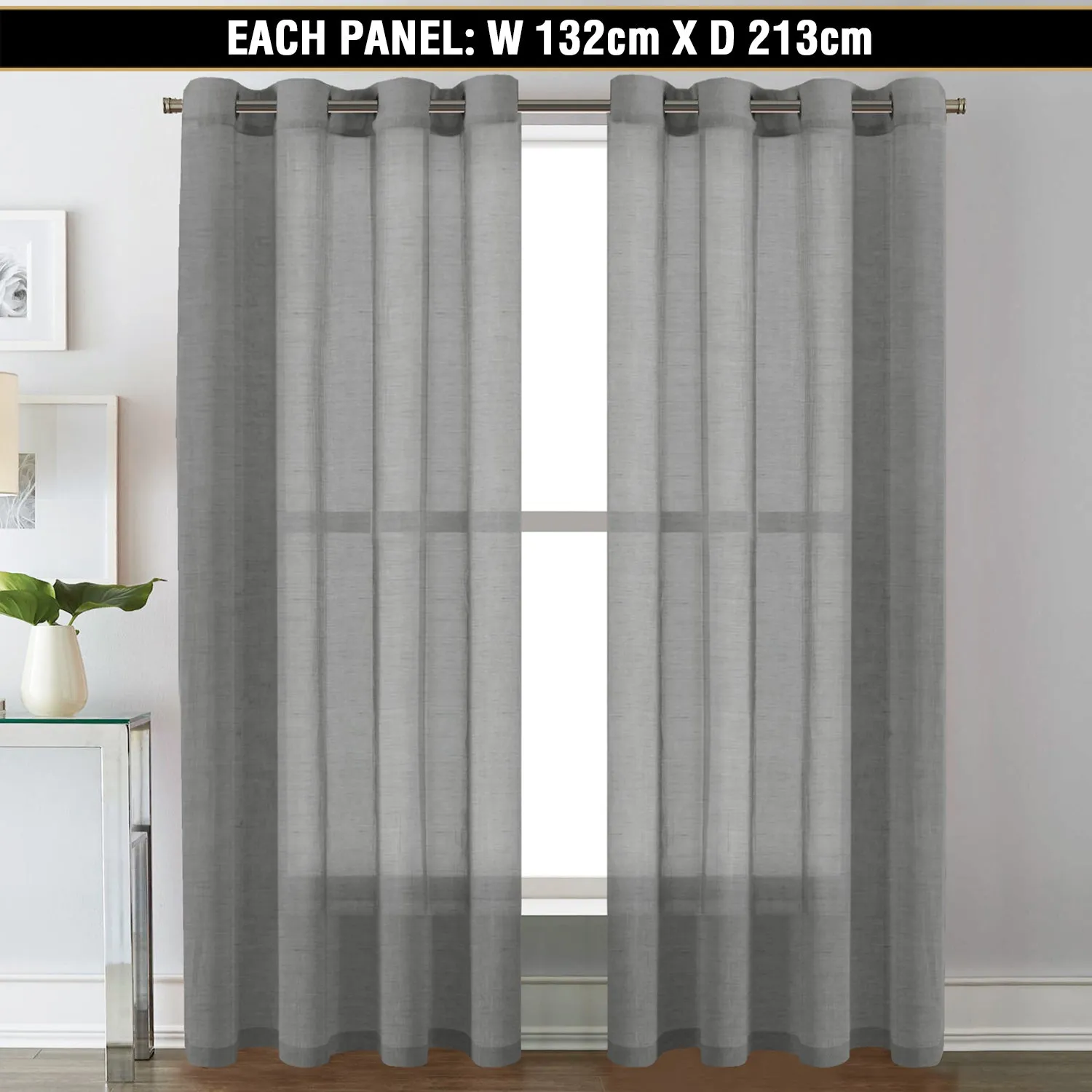 2x Linen Sheer Curtains Living Room Curtains Pair Eyelet Privacy Linen Draperies