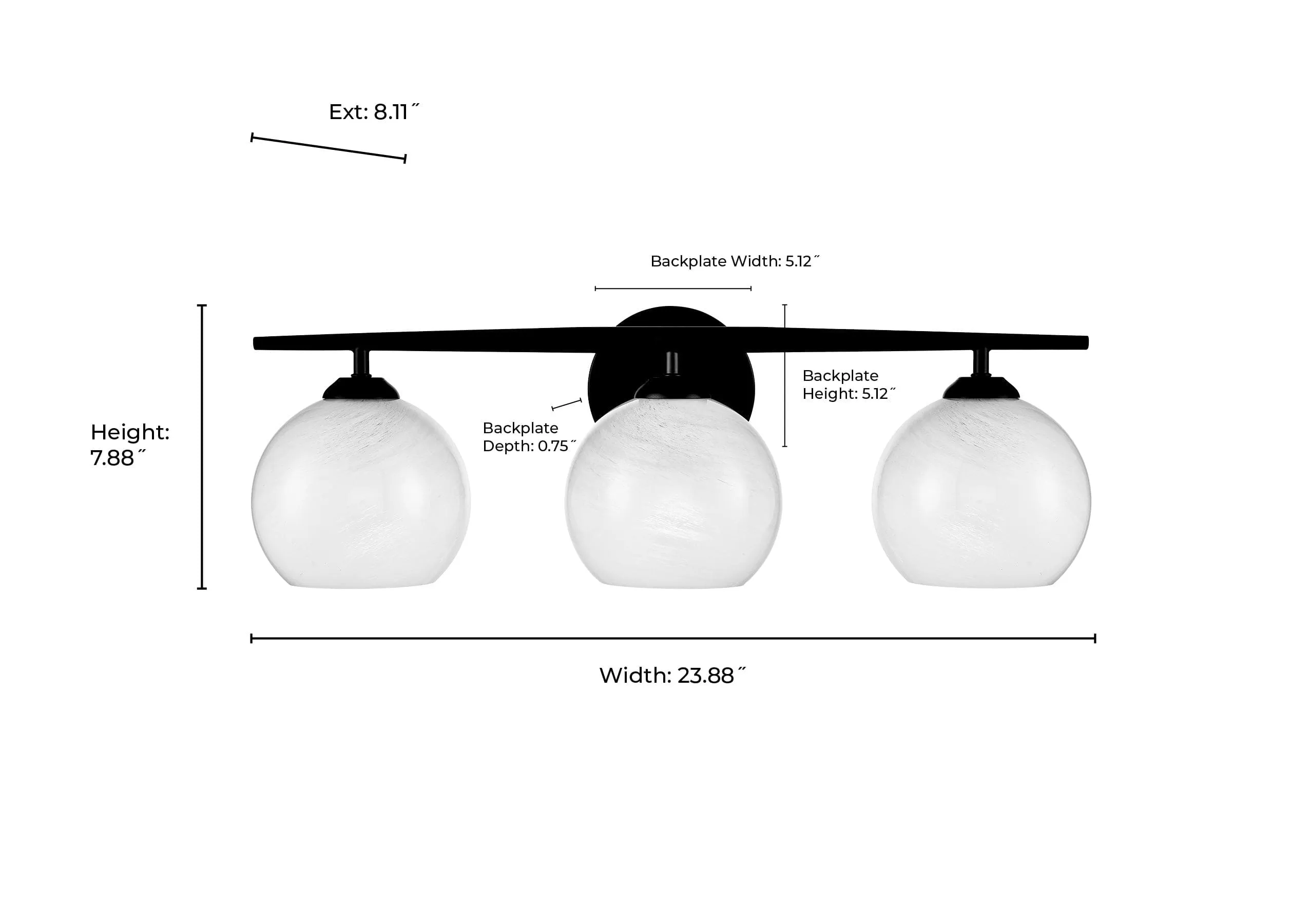 3 Lamps Kimorra Vanity Light - Matte Black - White Cloud Glass - 23.88in. Wide