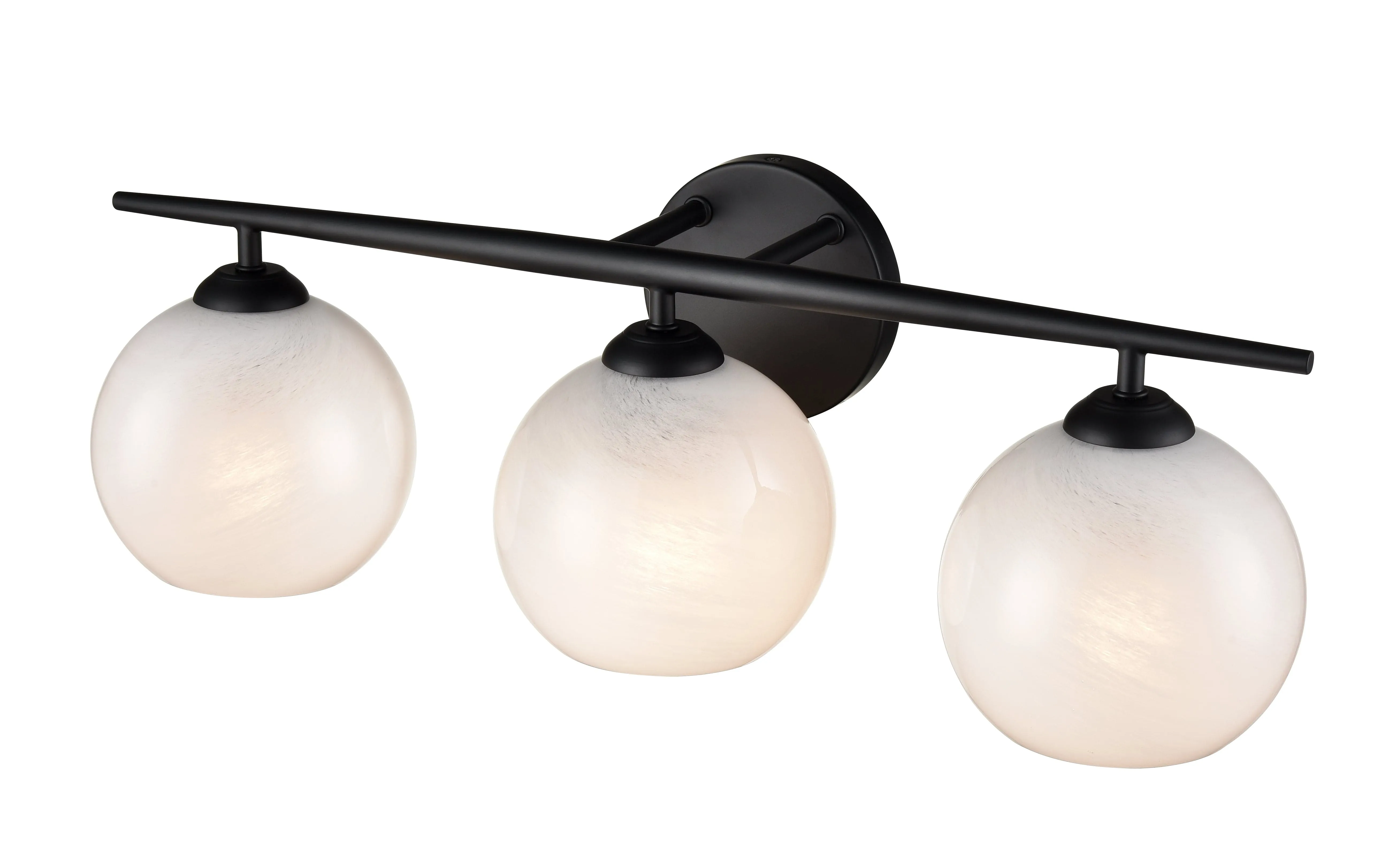 3 Lamps Kimorra Vanity Light - Matte Black - White Cloud Glass - 23.88in. Wide