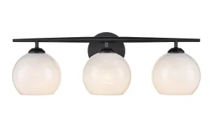 3 Lamps Kimorra Vanity Light - Matte Black - White Cloud Glass - 23.88in. Wide