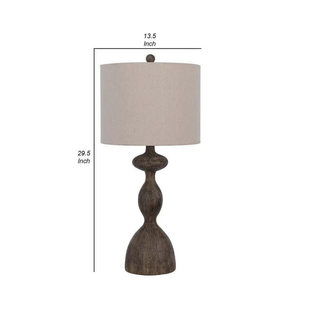 30 Inch 2 Table Lamps, Resin Accent, Turned Base, Rustic Wood Brown, Beige By Casagear Home