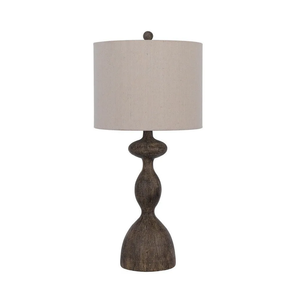 30 Inch 2 Table Lamps, Resin Accent, Turned Base, Rustic Wood Brown, Beige By Casagear Home