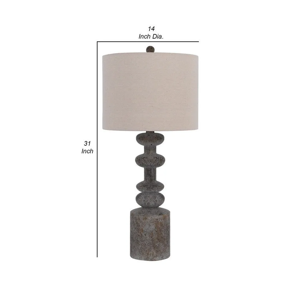 31 Inch Accent Table Lamp, Resin Turned Base, Set of 2, Beige, Gray By Casagear Home