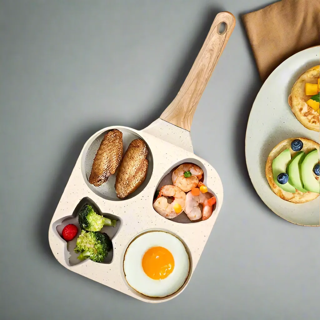 4-Cup Non Stick Egg Frying Pan With Wood Handle