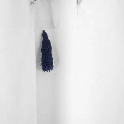 72"x72" Boho Tassel Striped Yarn Dyed Eco Friendly Recycled Cotton Shower Curtain Navy - Lush Décor