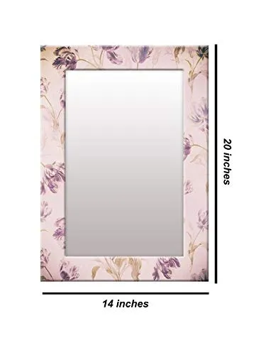 999STORE Printed Bathroom Big Mirror Bathroom Mirrors for Wall Purple Flower washroom Bathroom Mirror (MDF_14X20 Inches) MirrorSMP82