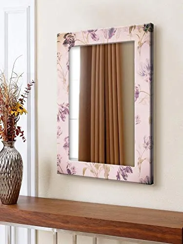 999STORE Printed Bathroom Big Mirror Bathroom Mirrors for Wall Purple Flower washroom Bathroom Mirror (MDF_14X20 Inches) MirrorSMP82