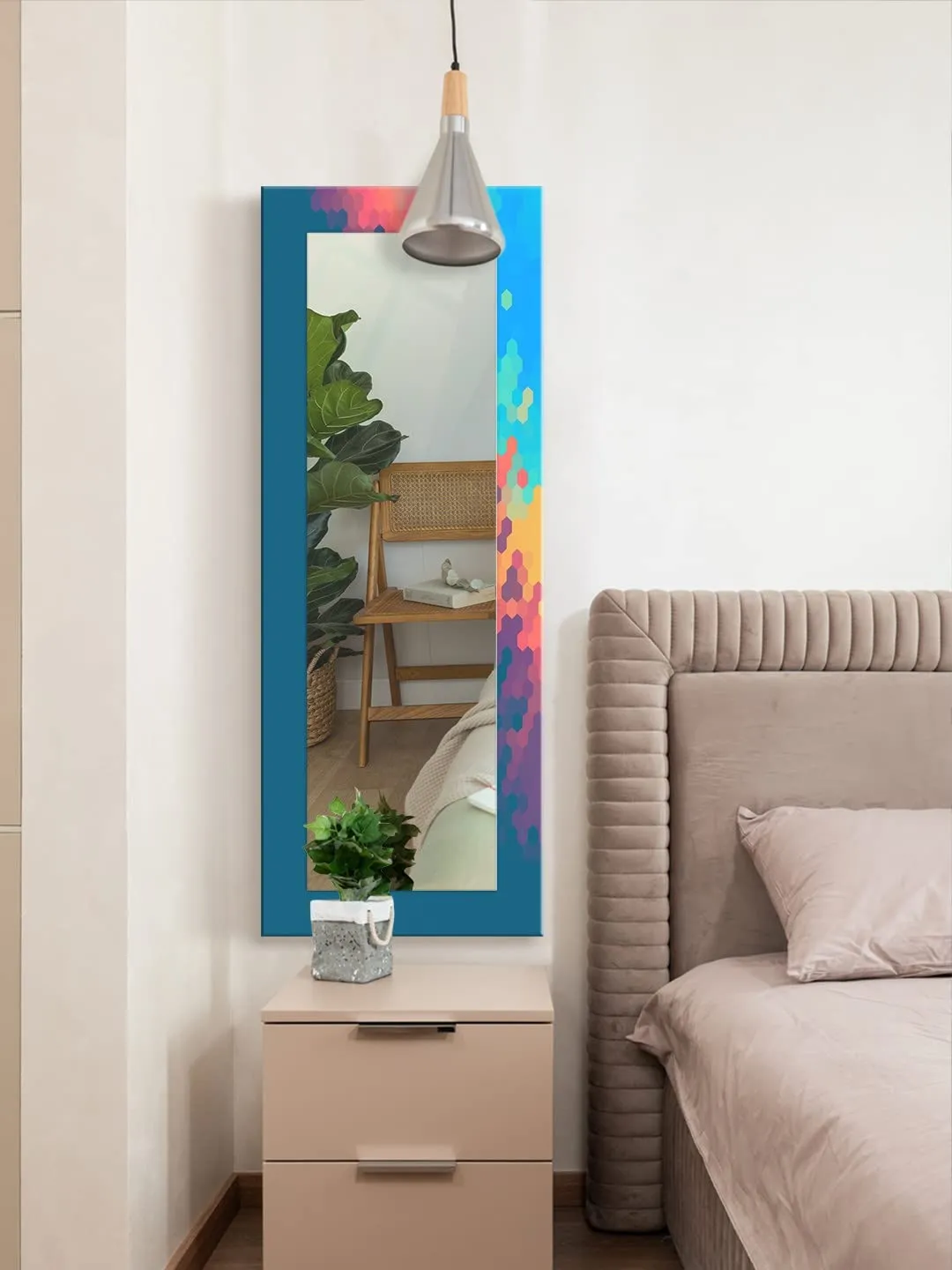 999STORE Printed Large Full Length Mirror Dressing Mirror for Bedroom Full Length Blue Abstract Pattern Large Long Big Full Length Mirror (MDF_18X48 Inches) MirrorBMP355