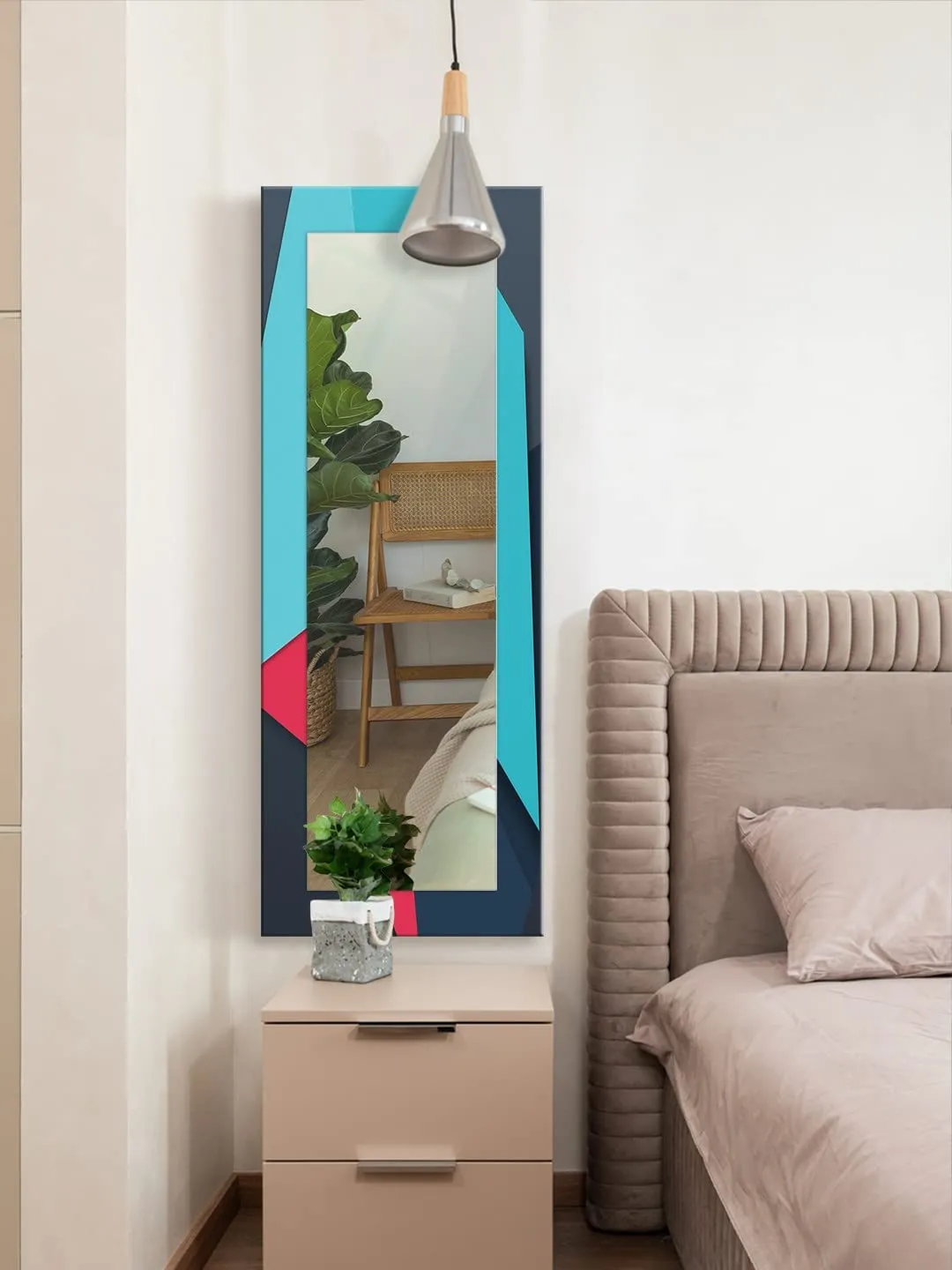 999STORE Printed Long Mirror for Wall for Dressing Wall Art for Living Room Blue Abstract Pattern Large Long Big Full Length Mirror (MDF_18X48 Inches) MirrorBMP324