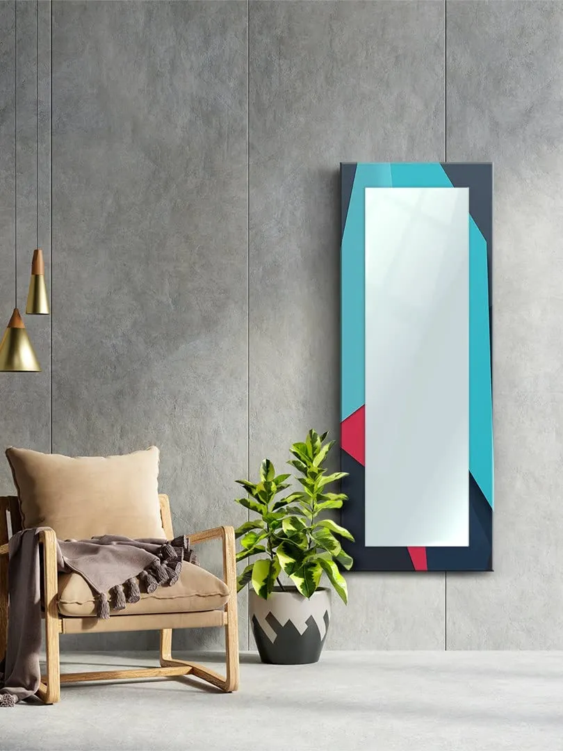 999STORE Printed Long Mirror for Wall for Dressing Wall Art for Living Room Blue Abstract Pattern Large Long Big Full Length Mirror (MDF_18X48 Inches) MirrorBMP324