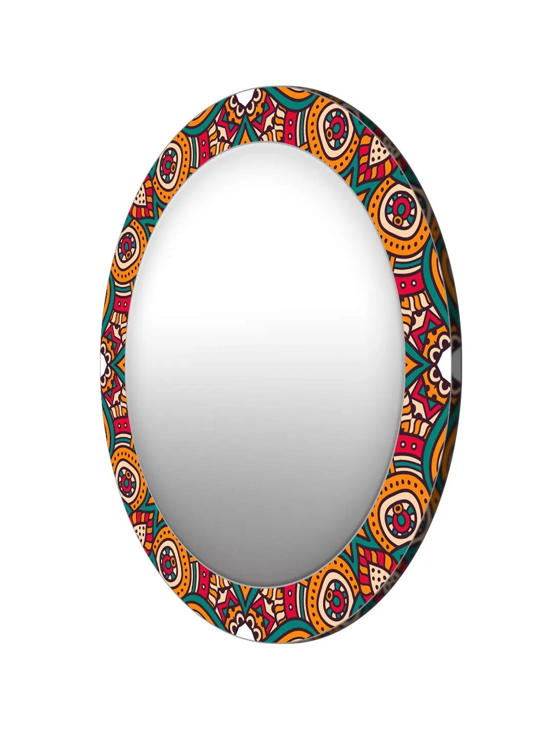 999STORE Printed Mirror Decorative Items Shave Mirror Classical Yellow Pattern Round Mirror (MDF_17X17 Inch_Multi) MirrorRSZ1042