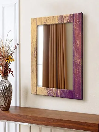 999STORE Printed Rectangle Mirror for Wall Mirror for Bedroom Purple Brown Wood washroom Bathroom Mirror (MDF_14X20 Inches) MirrorSMP290