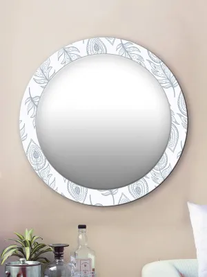 999STORE Printed Shave Mirror Decorate Items for Home White and Grey Leaves Round Mirror (MDF_17X17 Inch_Multi) MirrorRSZ1002