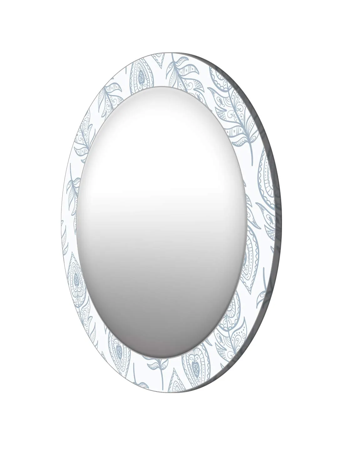 999STORE Printed Shave Mirror Decorate Items for Home White and Grey Leaves Round Mirror (MDF_17X17 Inch_Multi) MirrorRSZ1002