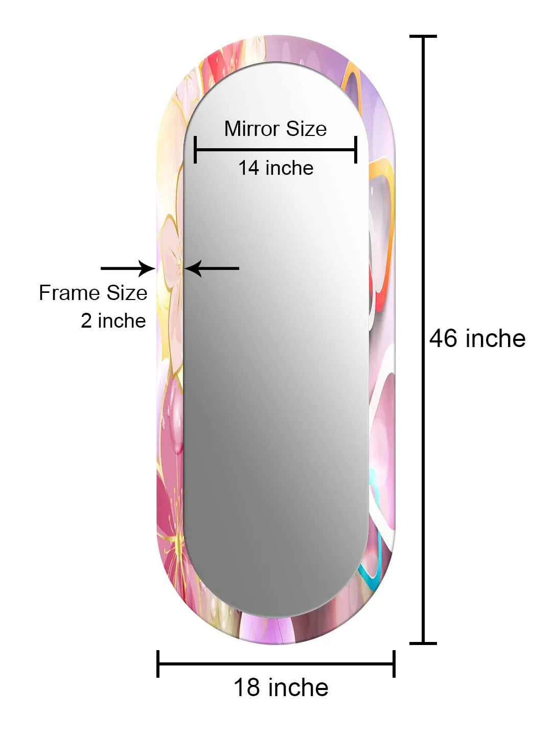 999STORE Printed Stylish Mirror Large Bathroom Mirror Pink 3D Flower Pattern Large Long Big Full Length Mirror (MDF_18X46 Inches) MirrorR1846282