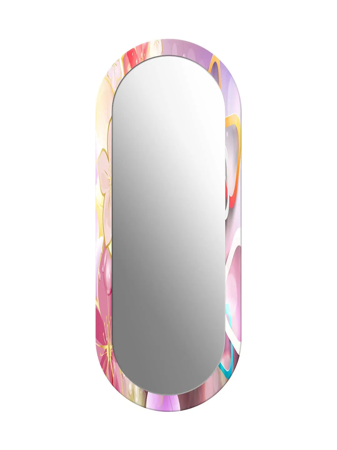 999STORE Printed Stylish Mirror Large Bathroom Mirror Pink 3D Flower Pattern Large Long Big Full Length Mirror (MDF_18X46 Inches) MirrorR1846282