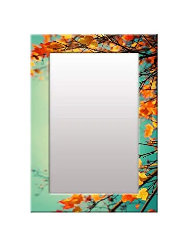 999STORE Printed Toilet Mirror washroom Decoration Items Yellow Leaves washroom Bathroom Mirror (MDF_14X20 Inches) MirrorSMP270