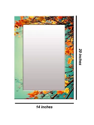 999STORE Printed Toilet Mirror washroom Decoration Items Yellow Leaves washroom Bathroom Mirror (MDF_14X20 Inches) MirrorSMP270