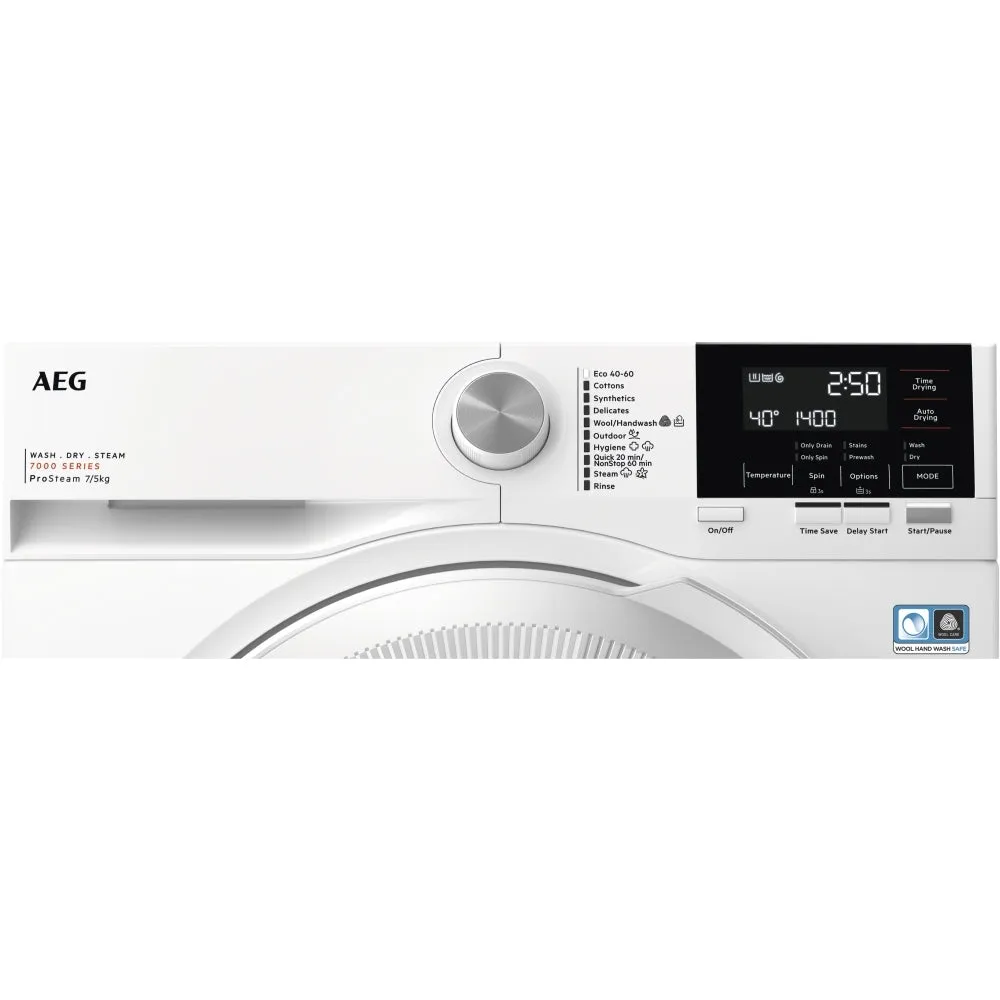 AEG LWR7175M2B Washer Dryer, 7kg, 1400 Spin, White