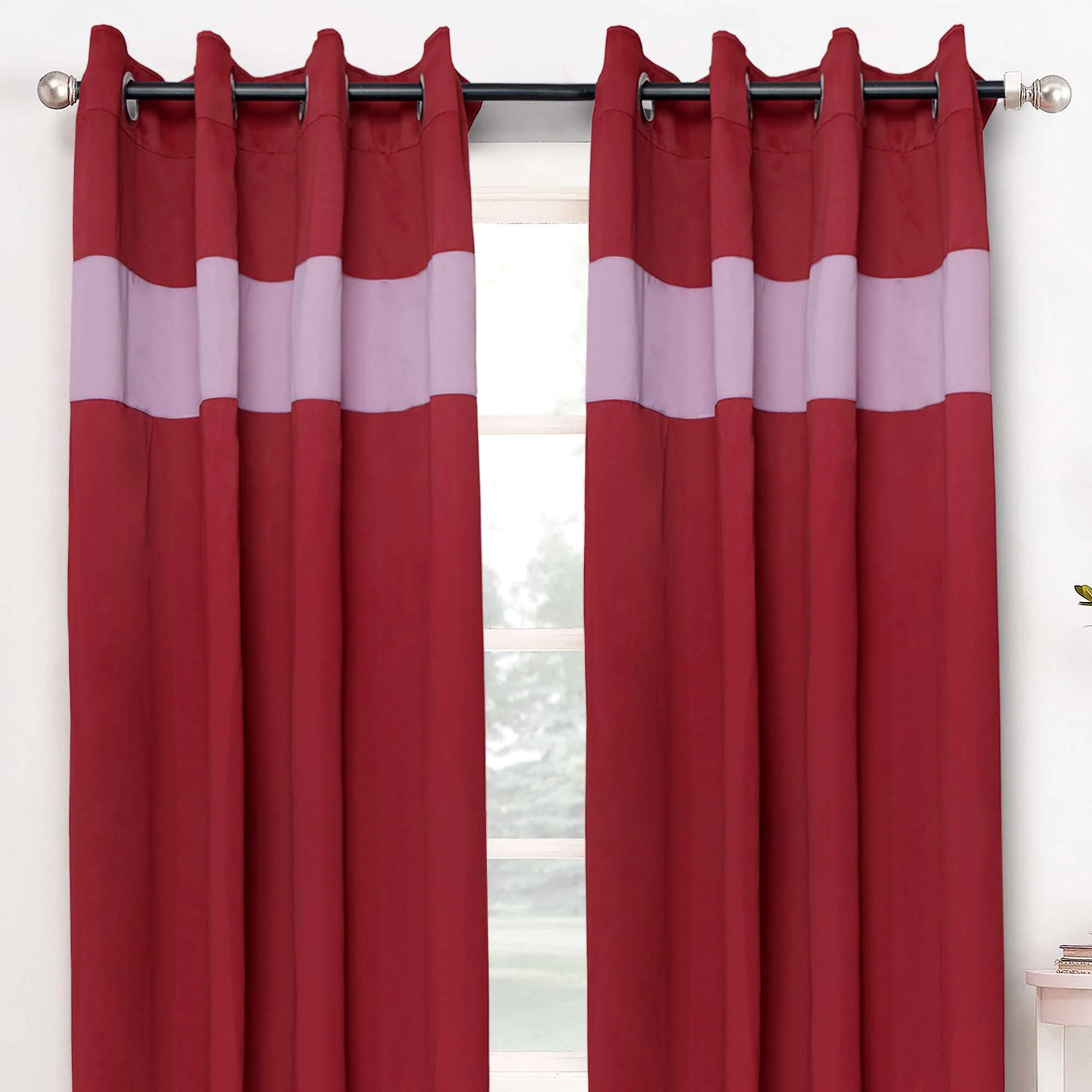 American-Elm 2 Panel Burgundy and Dark Rose Imported Premium twin Colour Room Darkening Blackout Curtains