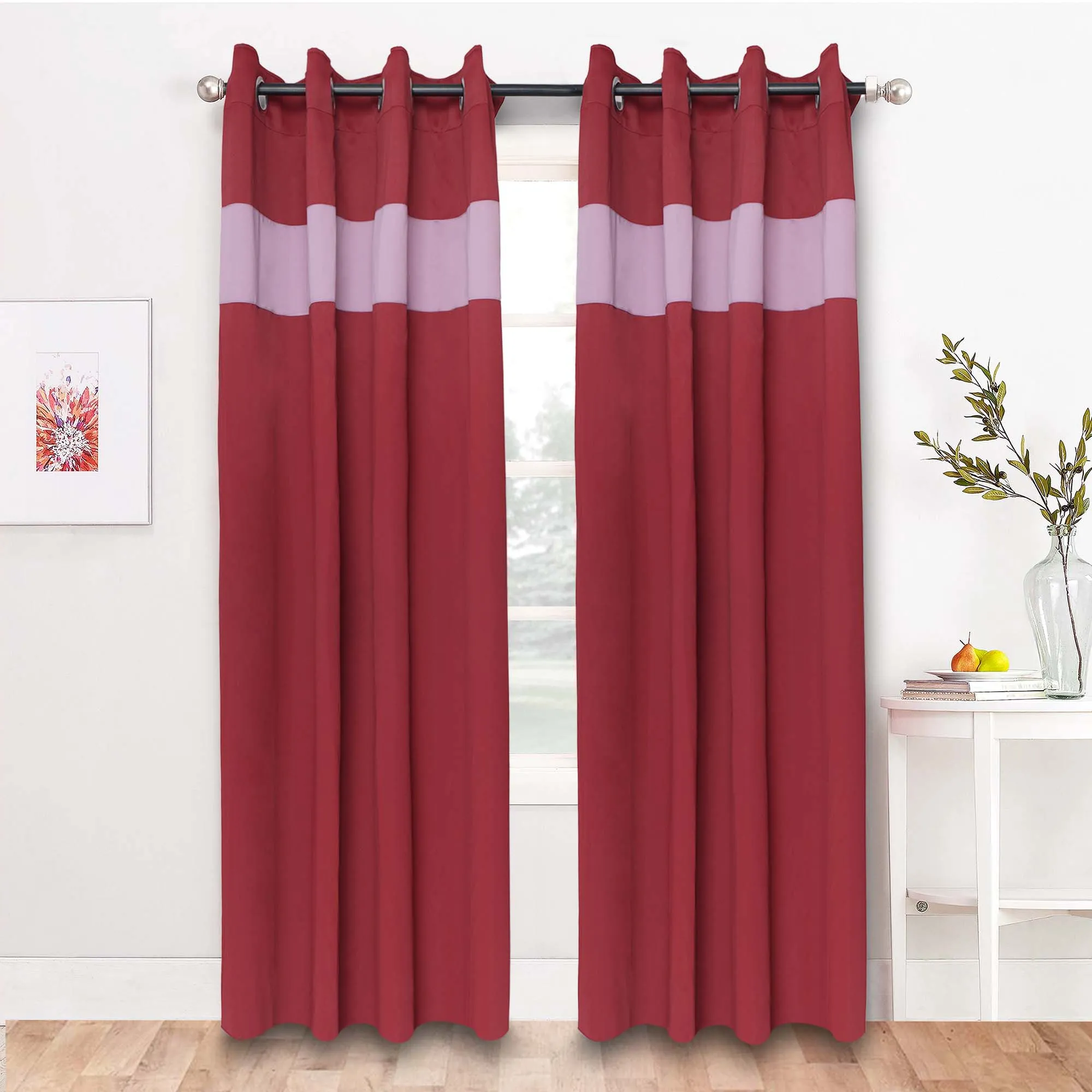 American-Elm 2 Panel Burgundy and Dark Rose Imported Premium twin Colour Room Darkening Blackout Curtains