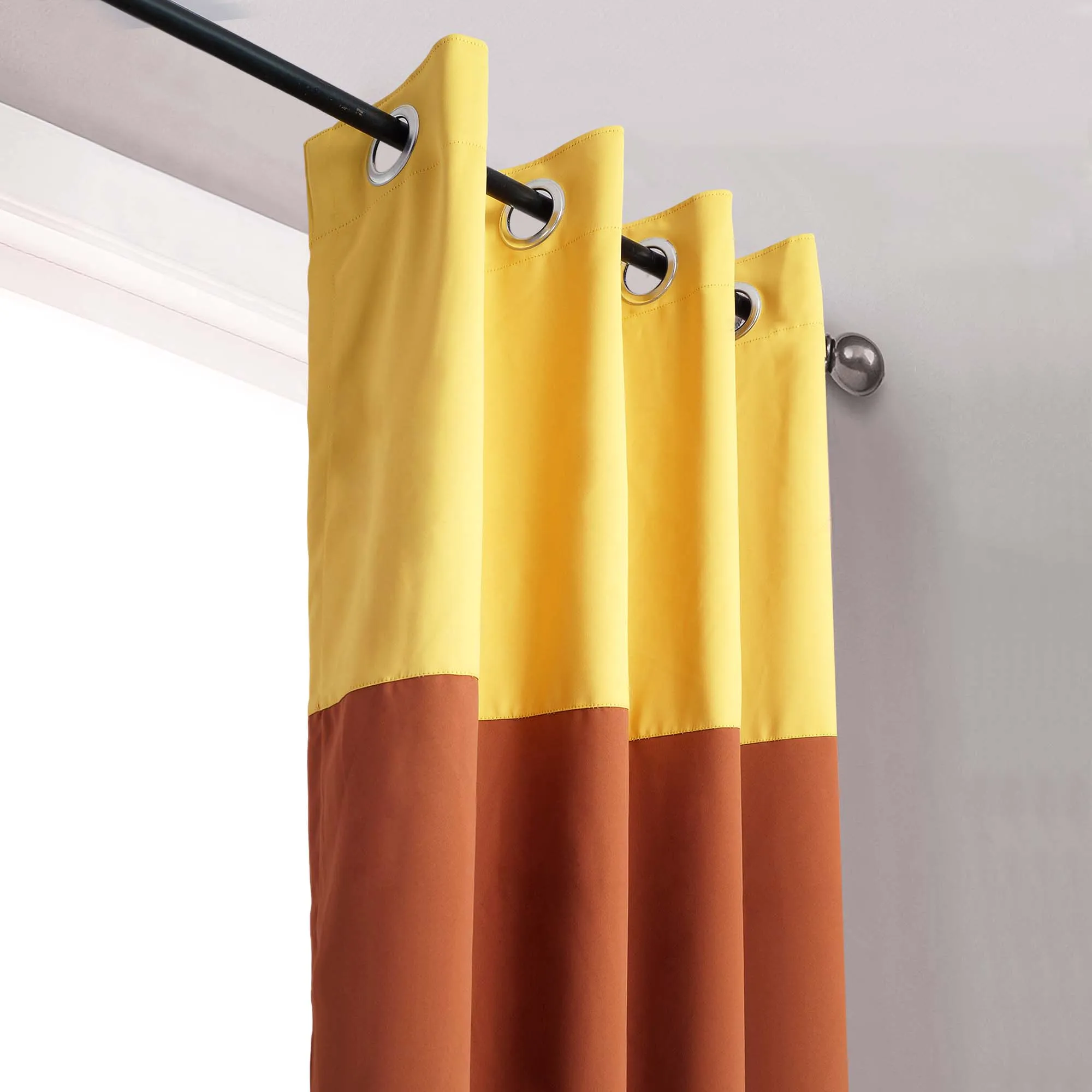 American-Elm 2 Panel Chocolate and Yellow Imported Premium two Colour Room Darkening Blackout Curtains