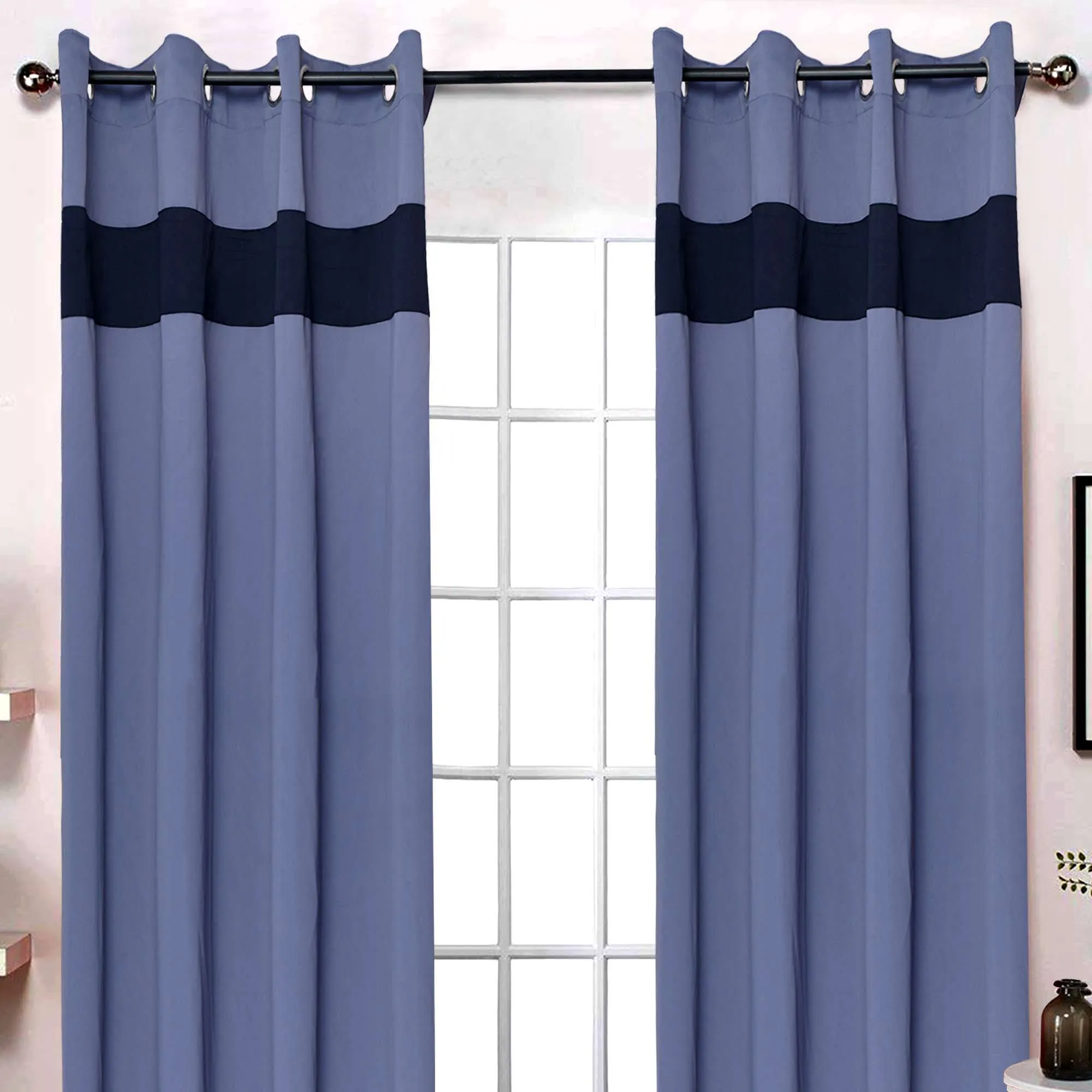 American-Elm 2 Panel Dove and NavyBlue Imported Premium two Colour Room Darkening Blackout Curtains