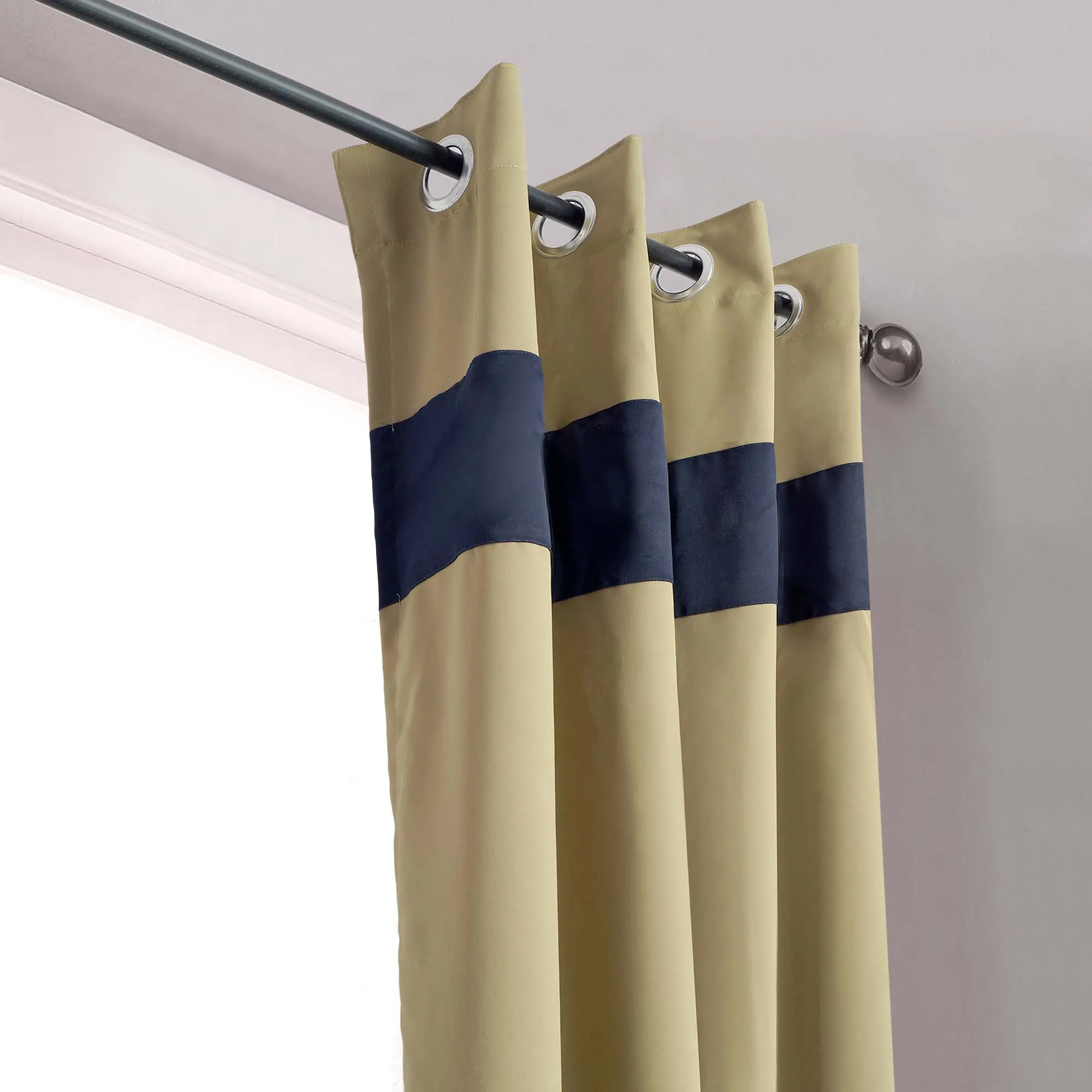 American-Elm 2 Panel GreenOlive and NavyBlue Imported Rich two Colour Room Darkening Blackout Curtains