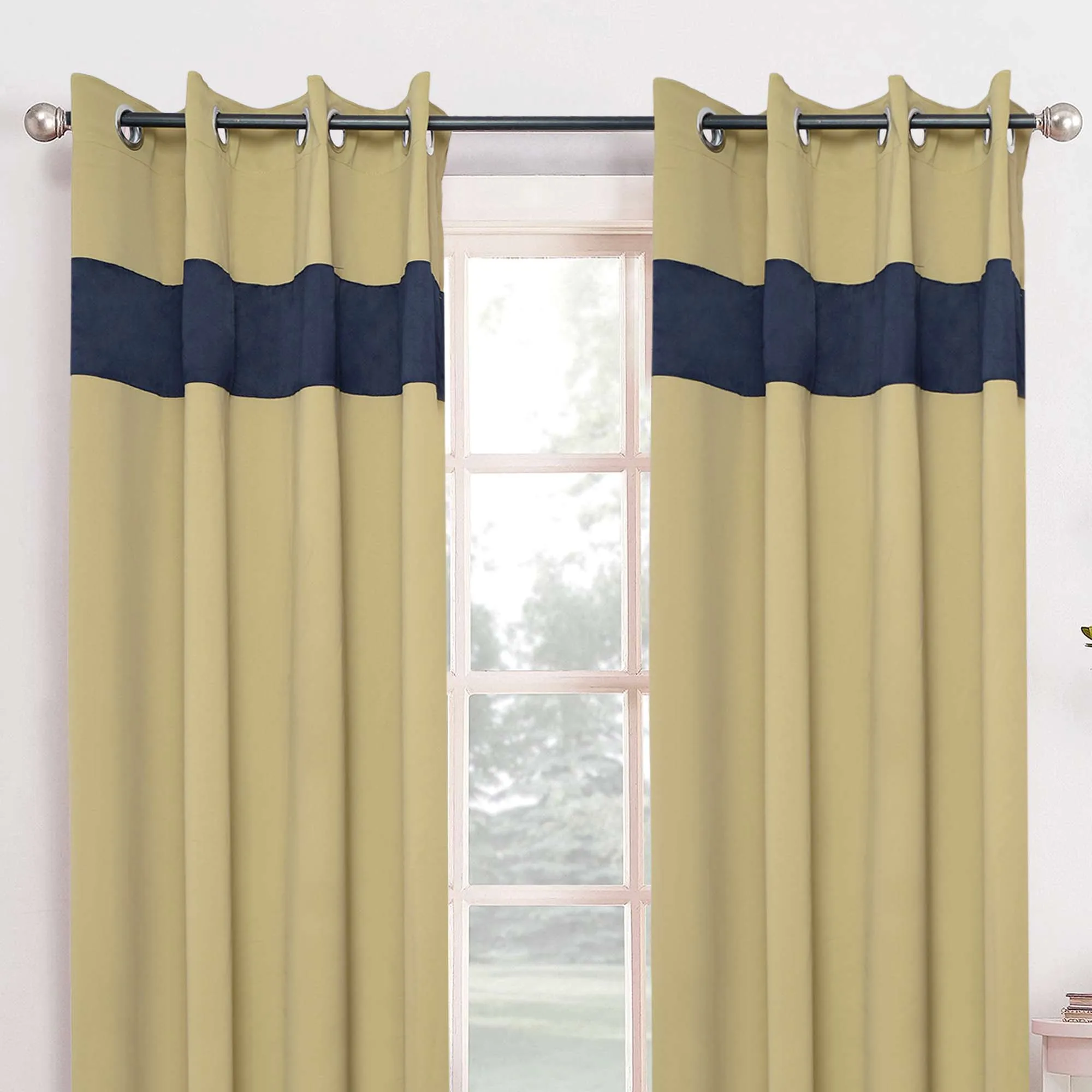 American-Elm 2 Panel GreenOlive and NavyBlue Imported Rich two Colour Room Darkening Blackout Curtains