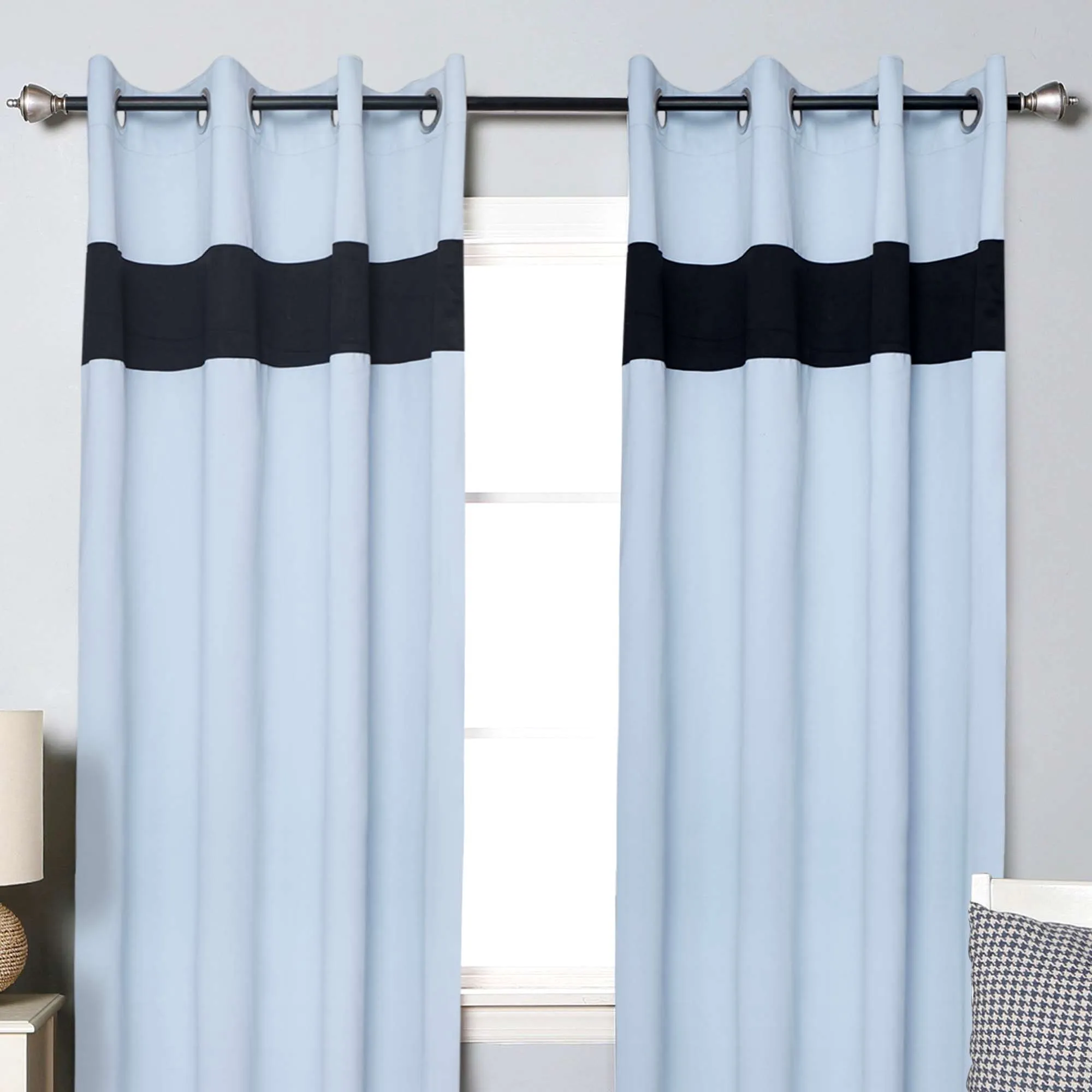 American-Elm 2 Panel GreyishWhite and JetBlack Imported Premium two Colour Room Darkening Blackout Curtains