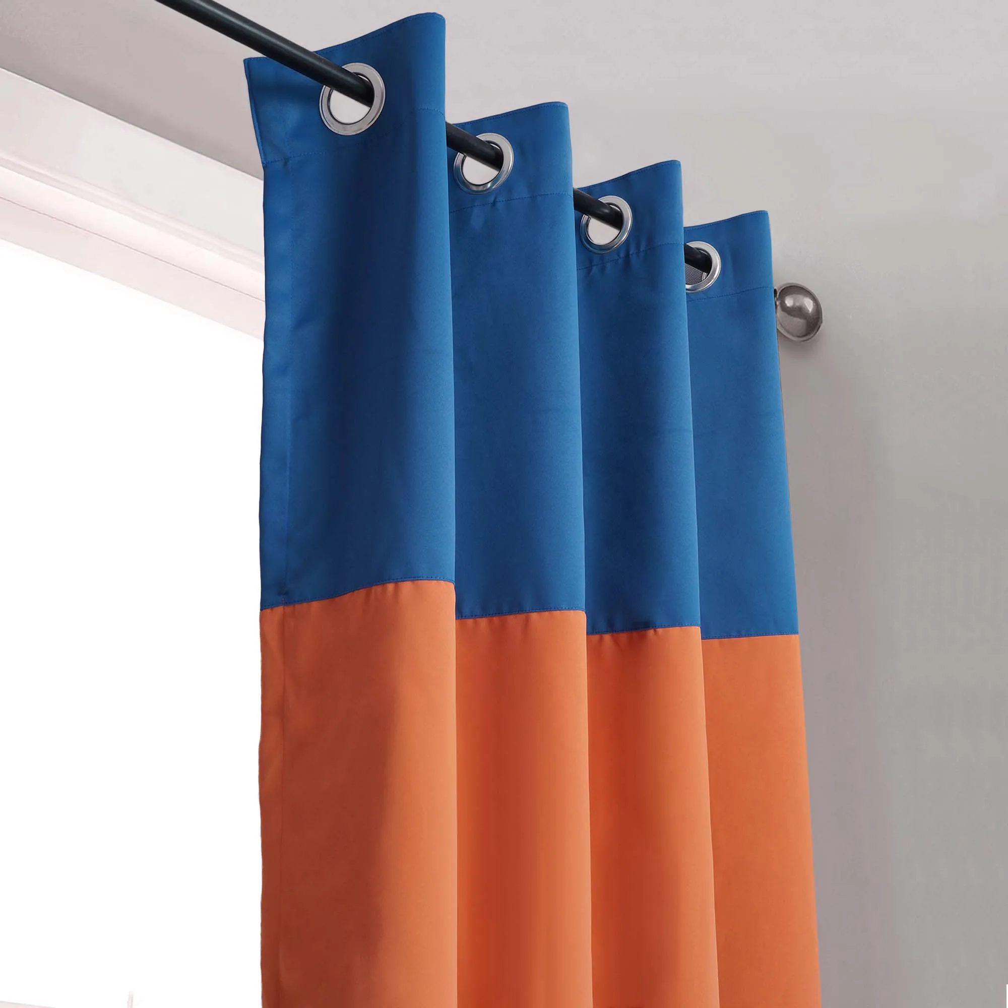 American-Elm 2 Panel Orange and DarkDenim Imported Premium two Colour Room Darkening Blackout Curtains