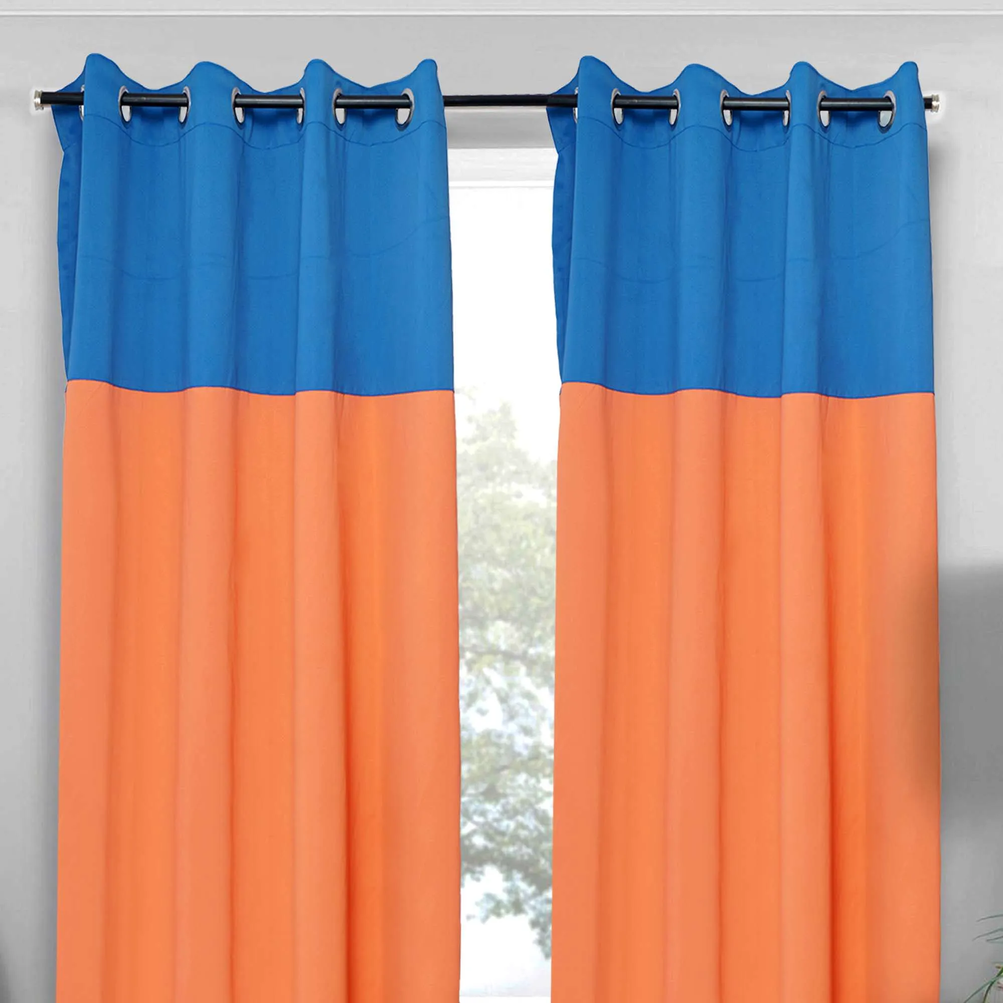 American-Elm 2 Panel Orange and DarkDenim Imported Premium two Colour Room Darkening Blackout Curtains