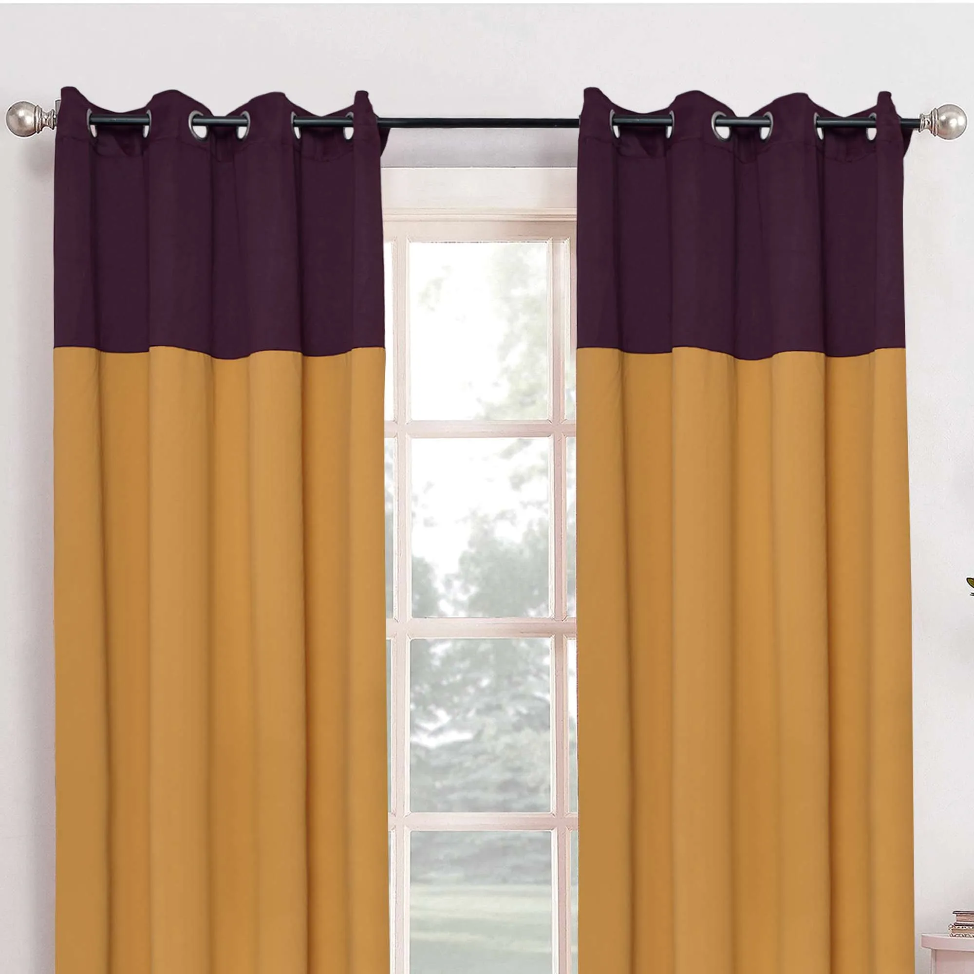 American-Elm 2 Panel Orange and Ruby Wine Imported Premium two Colour Room Darkening Blackout Curtains