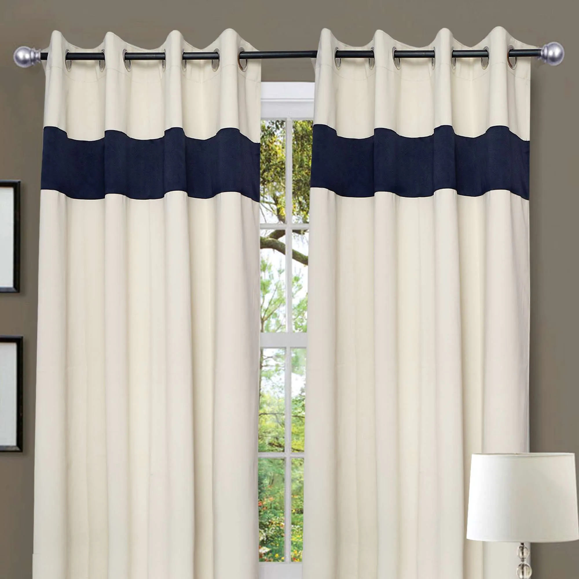 American-Elm 2 Panel Semolina and NavyBlue Imported Premium two Colour Room Darkening Blackout Curtains