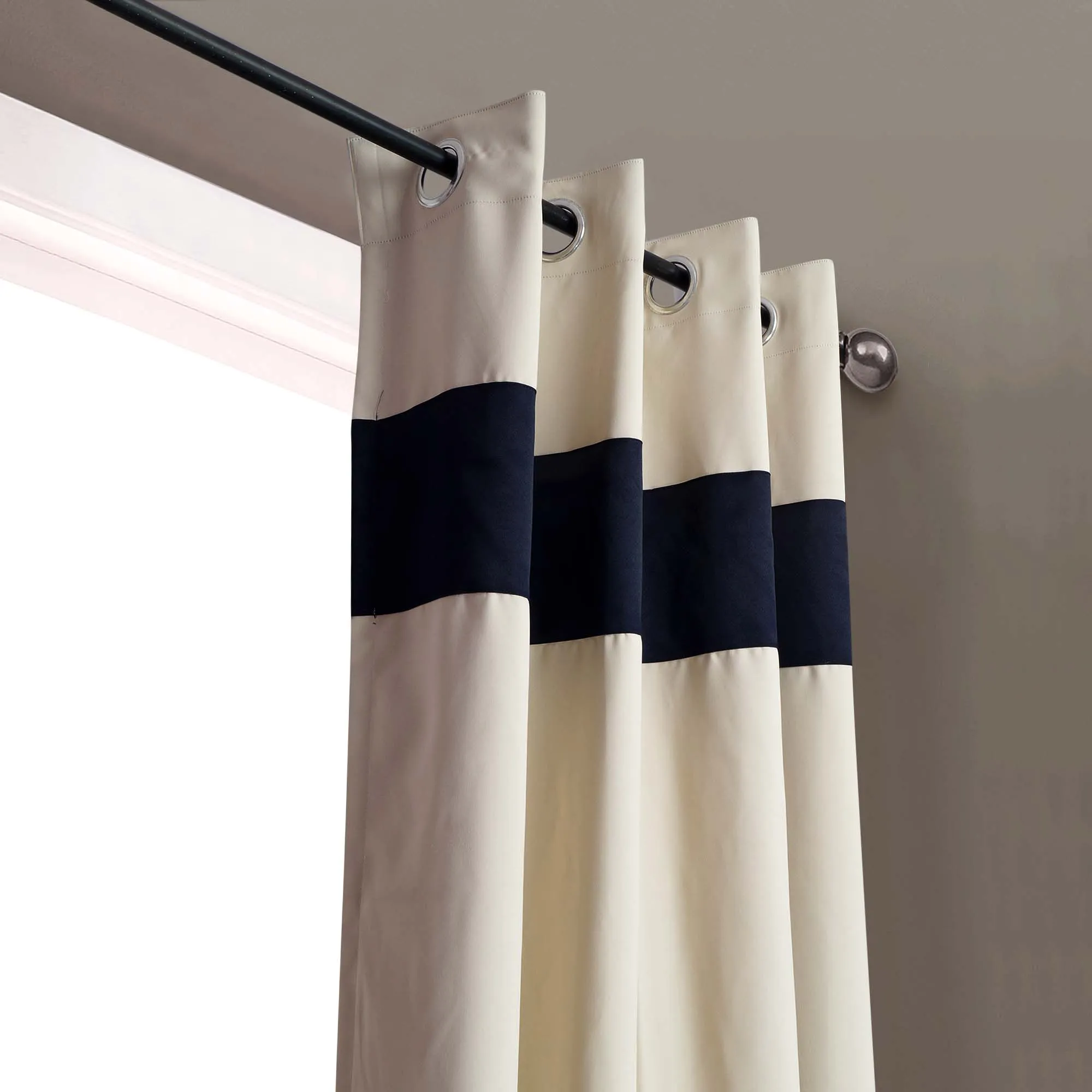 American-Elm 2 Panel Semolina and NavyBlue Imported Premium two Colour Room Darkening Blackout Curtains