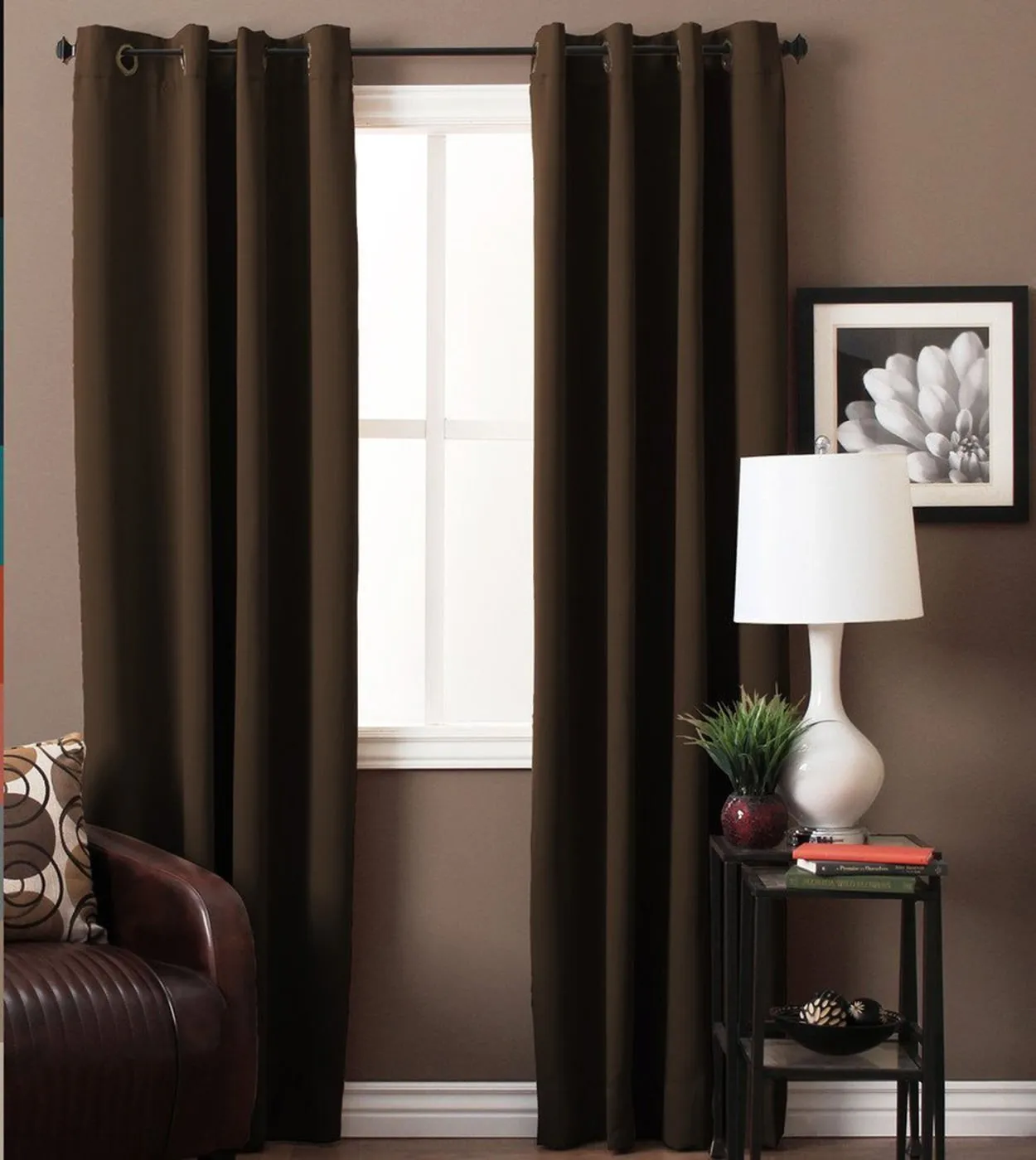 American-Elm Both Sided Seal Brown Color Room Darkening Blackout Curtains-Two Panels