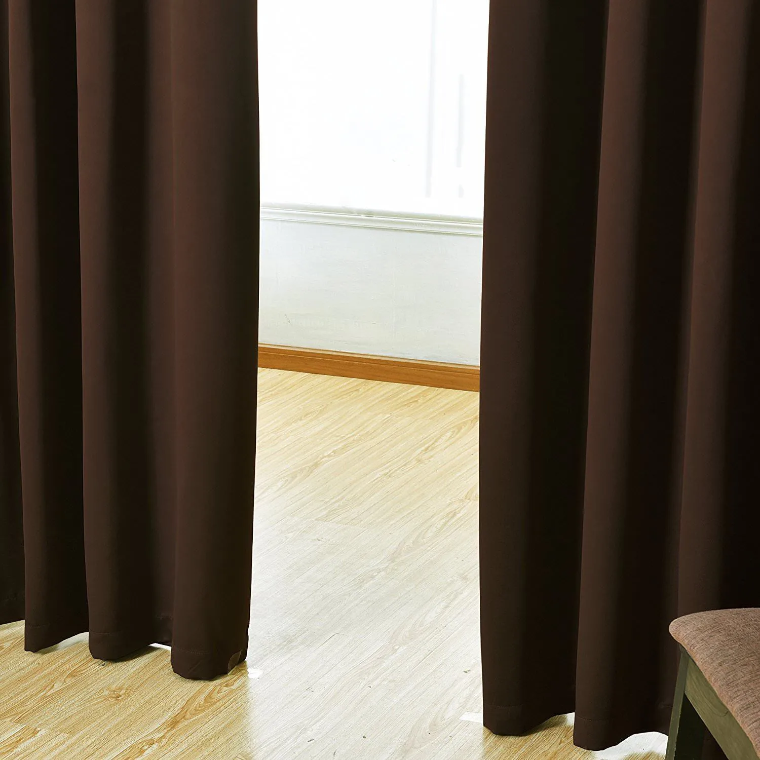 American-Elm Both Sided Seal Brown Color Room Darkening Blackout Curtains-Two Panels