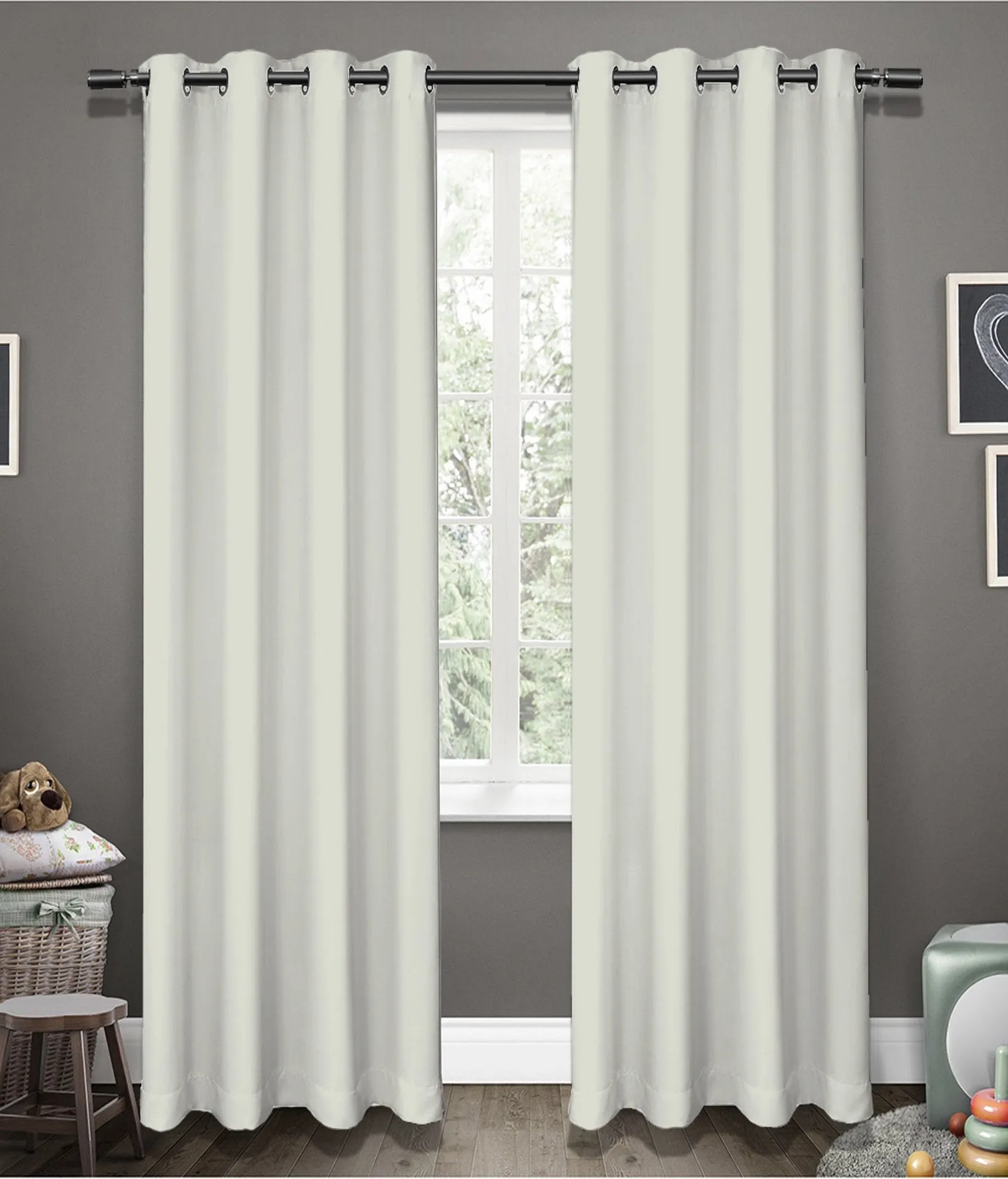 American-Elm Glorious LightBeige Grommet 2 Panel Blackout Curtains