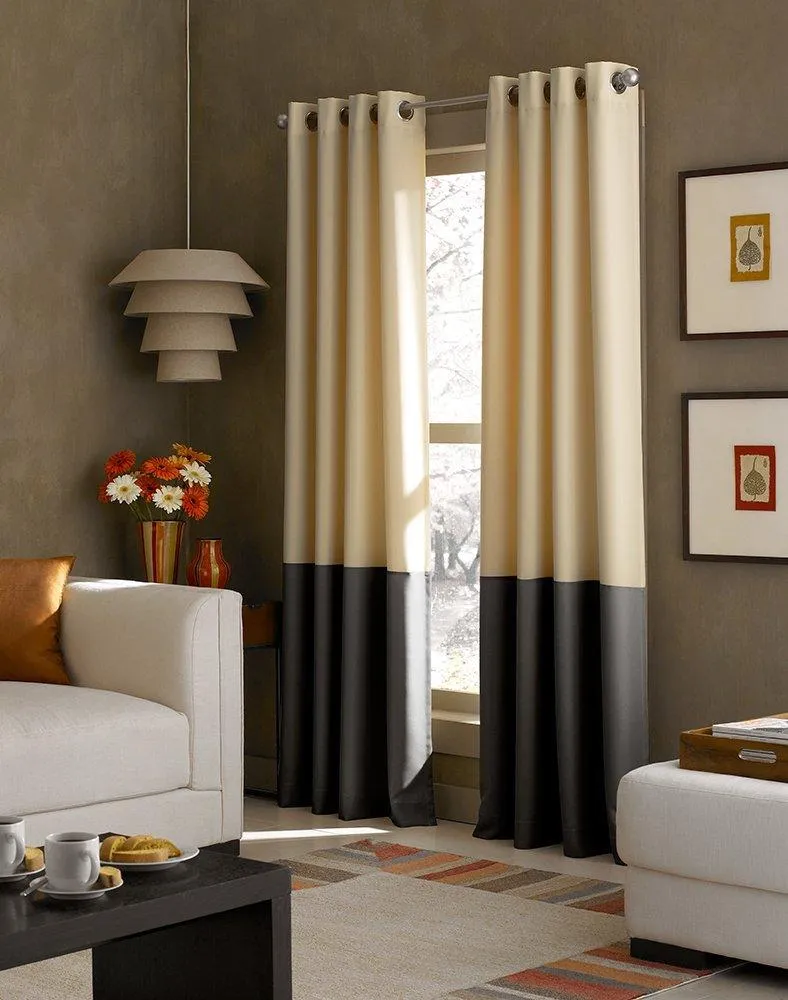 American-Elm Set Of 2 Both Sided Beige and Grey Room Darkening Blackout Twins Curtains