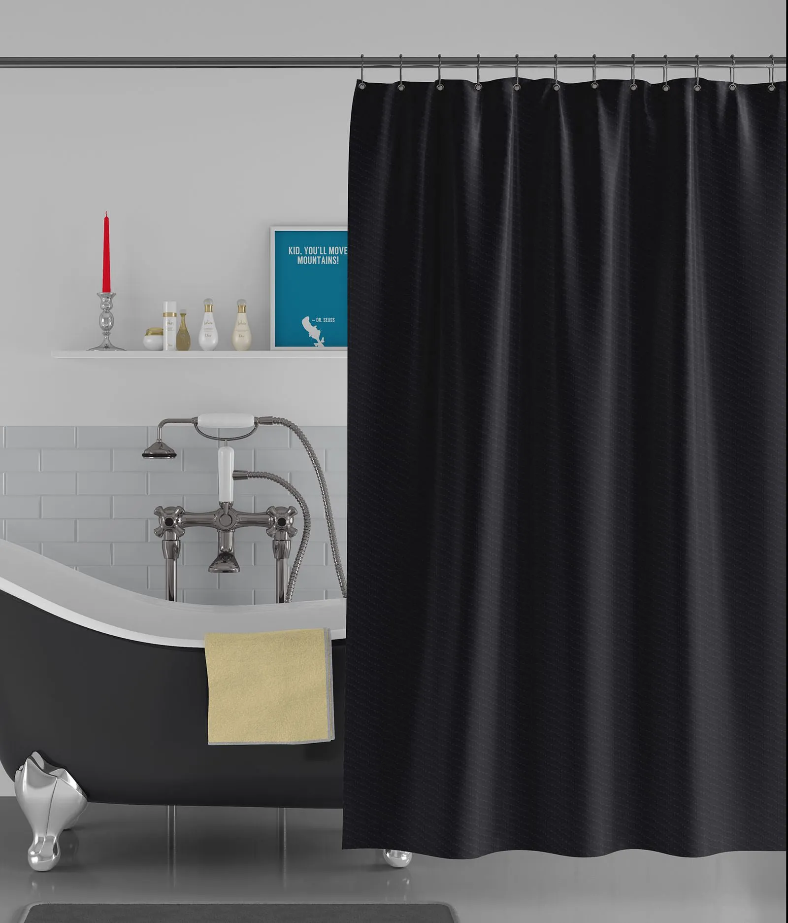 American-Elm Wave Textured Black Anti Bacterial Water-Repellent Shower Curtain, Bathroom Curtains