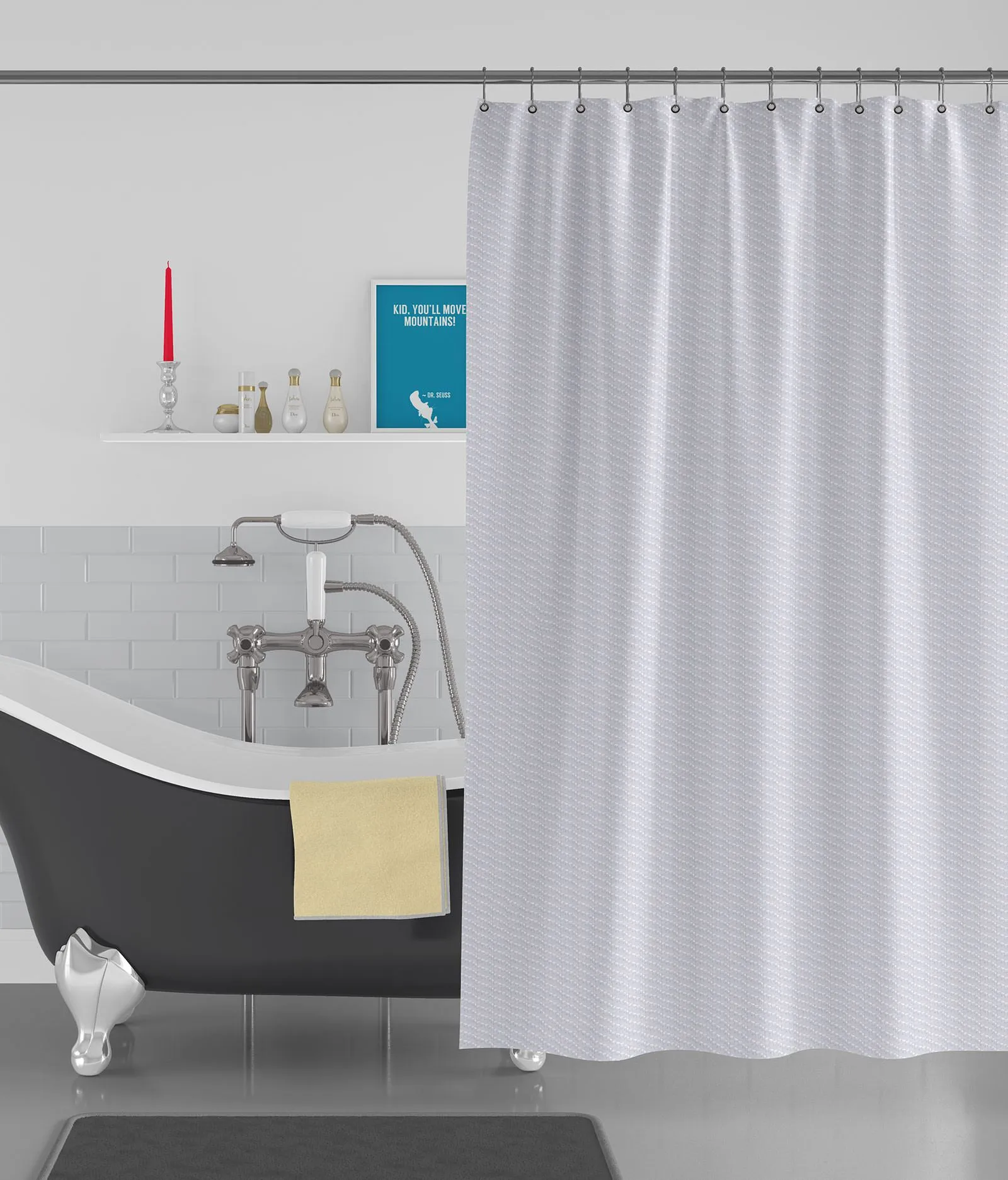 American-Elm Wave Textured White Anti Bacterial Water-Repellent Shower Curtain, Bathroom Curtains