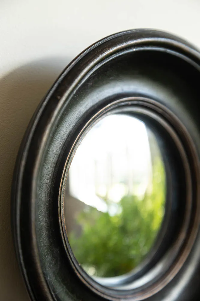 Antique Black Deep Framed Small Convex Mirror