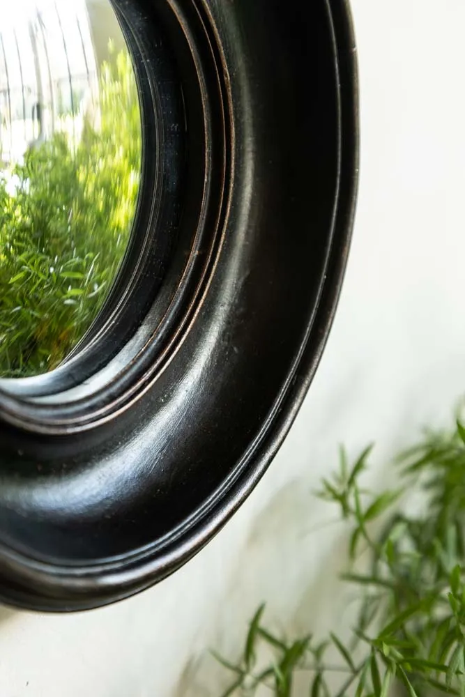 Antique Black Deep Framed Small Convex Mirror