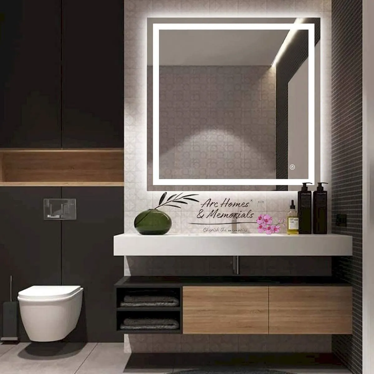 ARC homes Square Wall Mounting Mirror with Led Light |Bathroom Washbasin Mirror,Venity Mirror,Smart Mirror | LED Mirror 3 Tone (Triple Light, 18 x 18 inch)