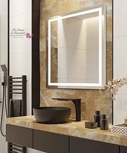 ARC homes Square Wall Mounting Mirror with Led Light |Bathroom Washbasin Mirror,Venity Mirror,Smart Mirror | LED Mirror 3 Tone (Triple Light, 18 x 18 inch)